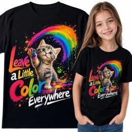 Koszulka dziewczęca z kotkiem i tęczą „Leave a Little Color Everywhere”
