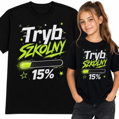 Koszulka dziewczęca „Tryb szkolny” - gamingowy pasek ładowania 15%
