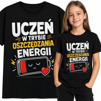 Koszulka dziewczęca do szkoły „Uczeń w trybie oszczędzania energii”
