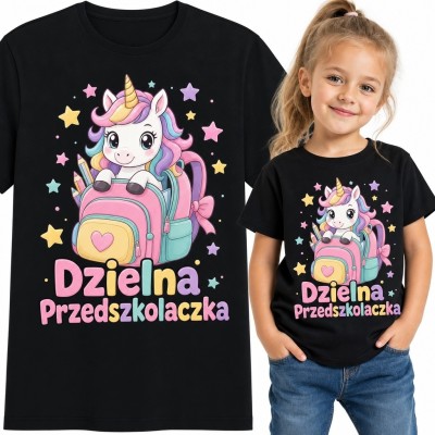 Koszulka dziewczęca „Dzielna Przedszkolaczka” z jednorożcem