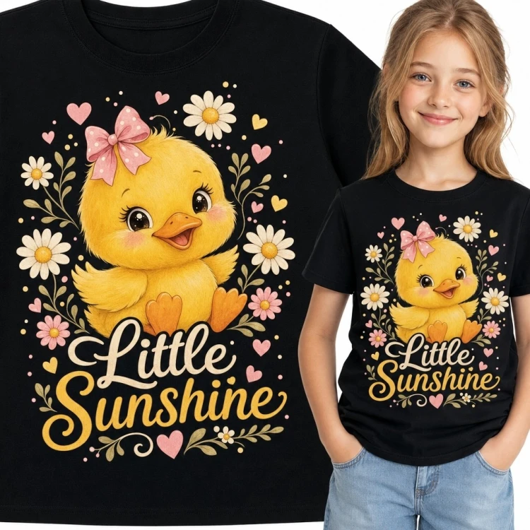 Koszulka dziewczęca z kaczątkiem i napisem „Little Sunshine”