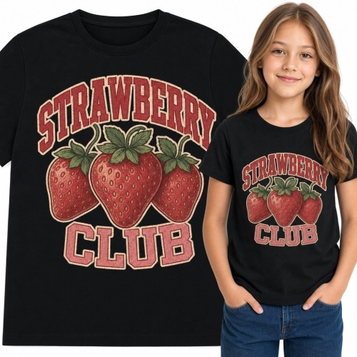 Koszulka dziewczęca z truskawkami „Strawberry Club” - styl retro college