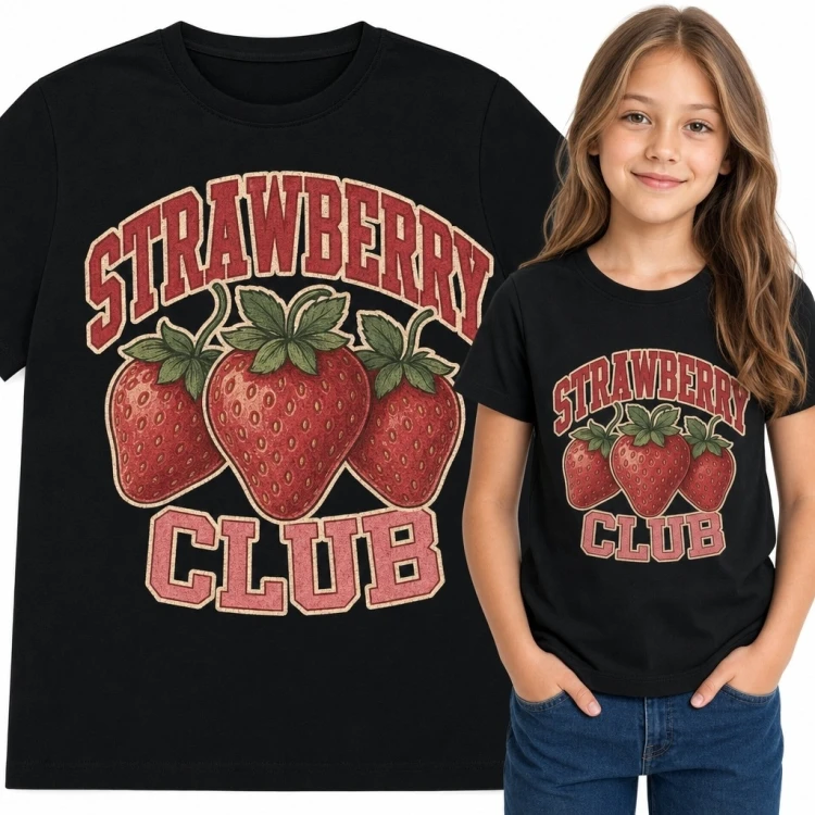 Koszulka dziewczęca z truskawkami „Strawberry Club” - styl retro college