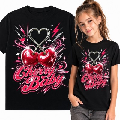 Koszulka dziewczęca z wiśniami i sercem „Cherry Baby” - styl Y2K