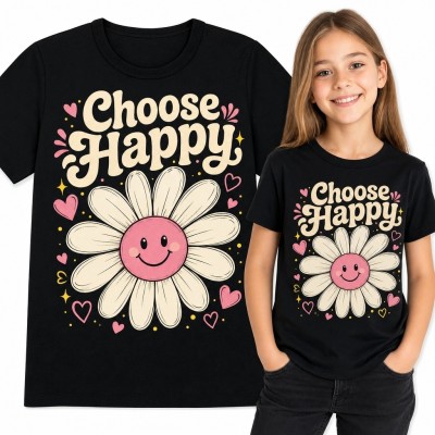 Koszulka dziewczęca „Choose Happy” - uśmiechnięta stokrotka