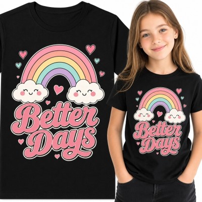 Koszulka dziewczęca z pastelową tęczą i napisem „Better Days”