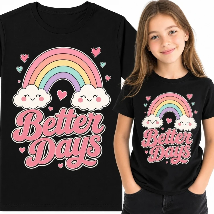 Koszulka dziewczęca z pastelową tęczą i napisem „Better Days”
