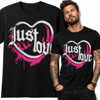 Koszulka męska z sercem graffiti „Just Love” - streetwearowy nadruk