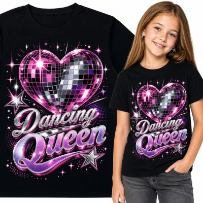 Koszulka dziewczęca „Dancing Queen” z dyskotekowym sercem - taneczny motyw