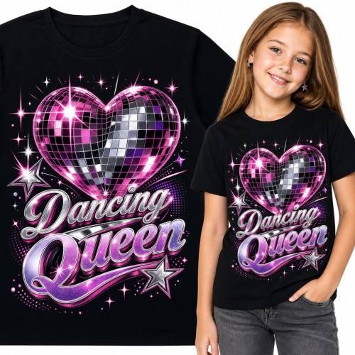 Koszulka dziewczęca „Dancing Queen” z dyskotekowym sercem - taneczny motyw