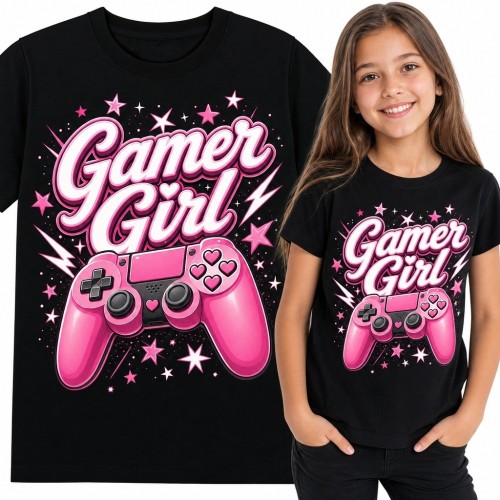 Koszulka dziewczęca gamingowa z kontrolerem „Gamer Girl”