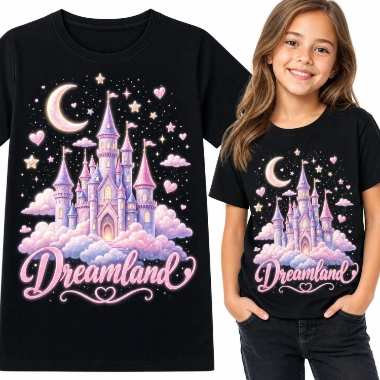 Koszulka dziewczęca z baśniowym zamkiem „Dreamland” - pastelowe fantasy