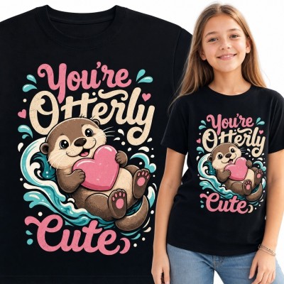 Koszulka dziewczęca z wydrą i sercem „You’re Otterly Cute”