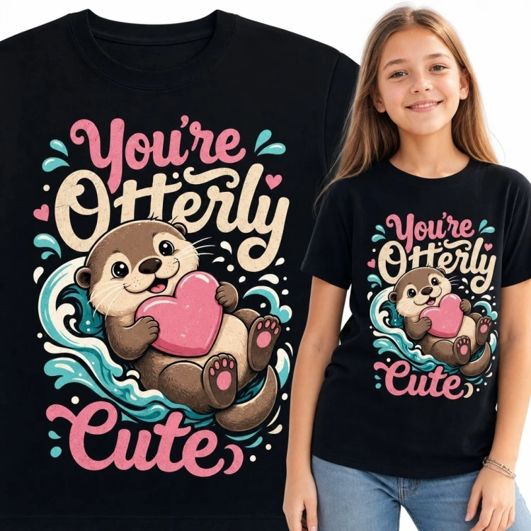 Koszulka dziewczęca z wydrą i sercem „You’re Otterly Cute”