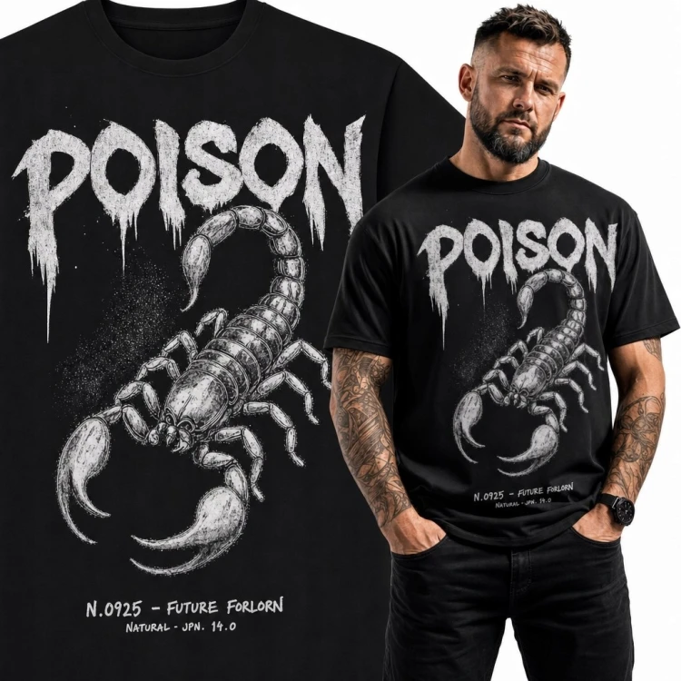 Koszulka męska ze skorpionem „Poison” - mroczny wzór