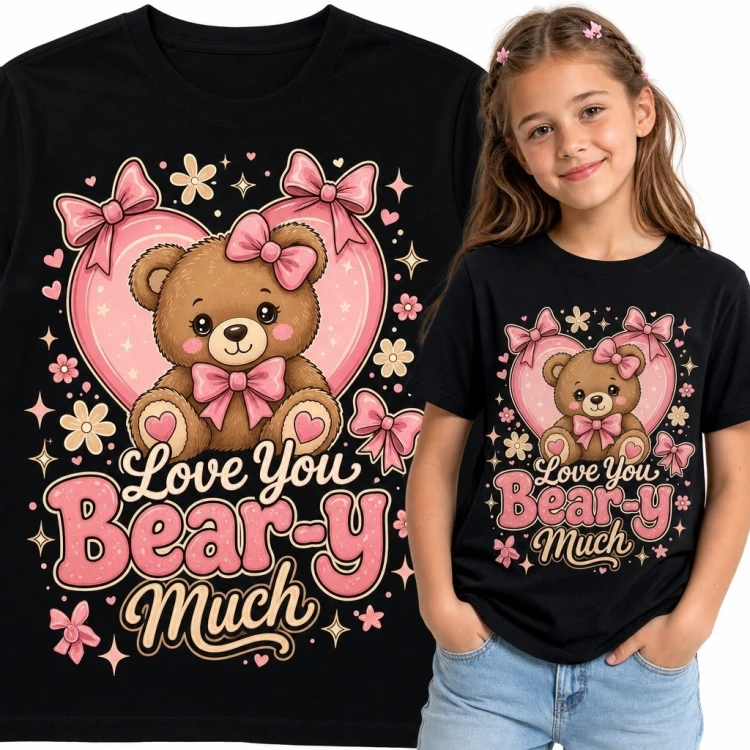 Koszulka dziewczęca z misiem w sercu „Love You Bear-y Much” - słodki wzór