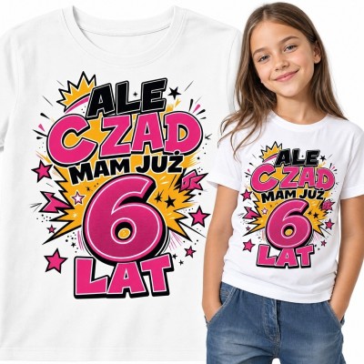 Koszulka dziewczęca na 6 urodziny „Mam już 6 lat” - komiksowa szóstka