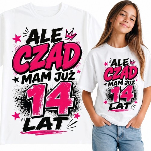 Koszulka dziewczęca na 14 urodziny „Ale czad mam już 14 lat” - komiksowy nadruk
