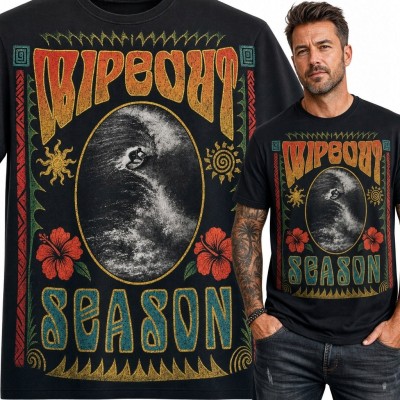 Koszulka męska dla surfera „Wipeout! Sea Sun” - retro fala