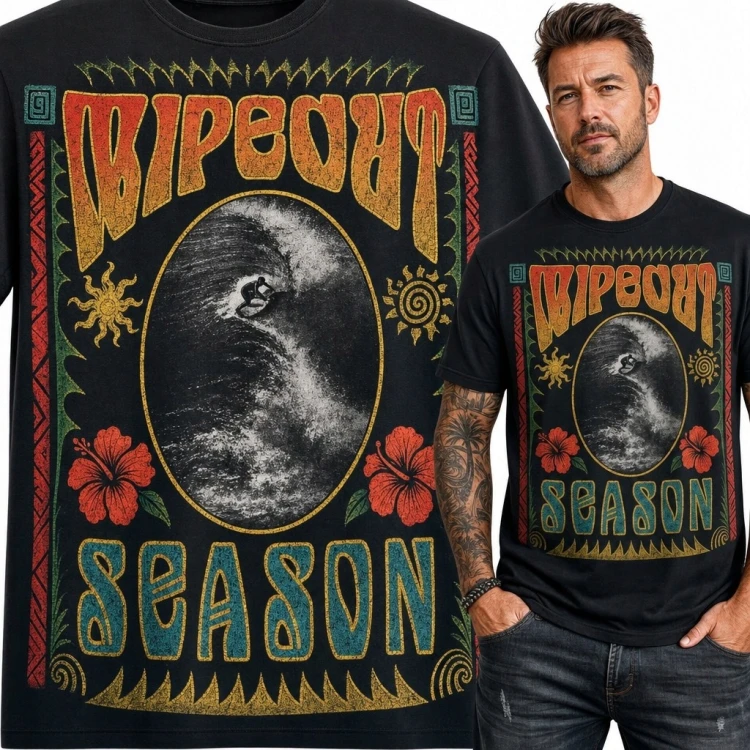 Koszulka męska dla surfera „Wipeout! Sea Sun” - retro fala