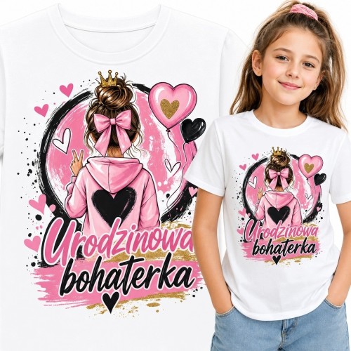 Koszulka dziewczęca na urodziny z koroną i napisem „Urodzinowa bohaterka” - dla solenizantki