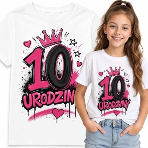 Koszulka dziewczęca na 10 urodziny - „10 urodziny” z koroną