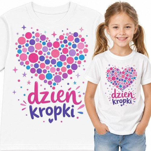 Koszulka dziewczęca na Dzień Kropki z kolorowym sercem - „Dzień kropki”