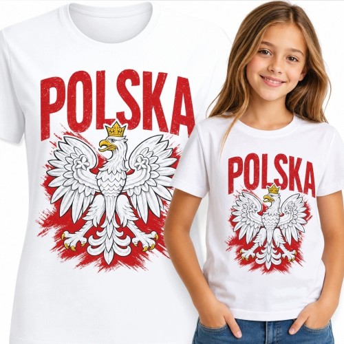 Koszulka dziewczęca z orłem w koronie i napisem „Polska” - patriotyczny wzór