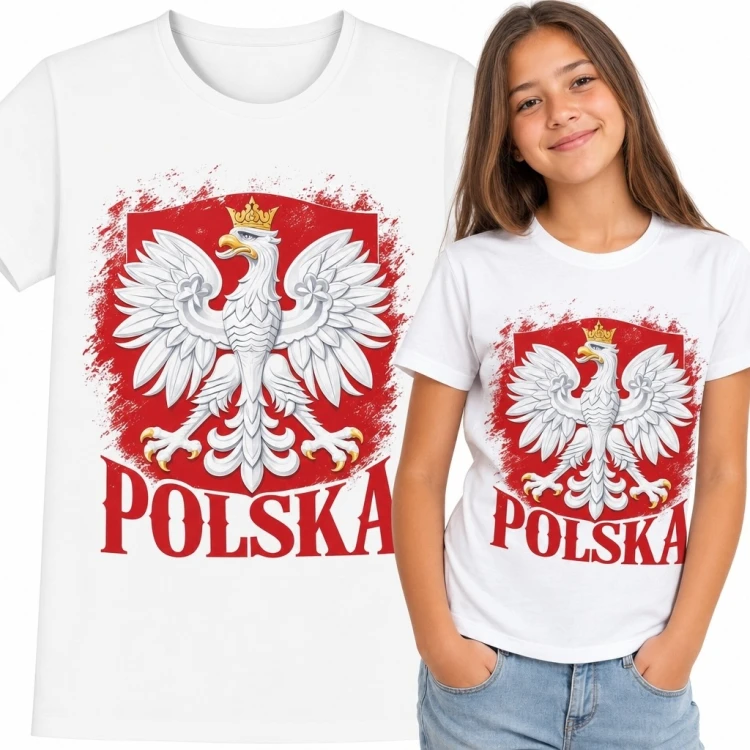 Koszulka dziewczęca z Orłem Białym i napisem „Polska” - patriotyczna