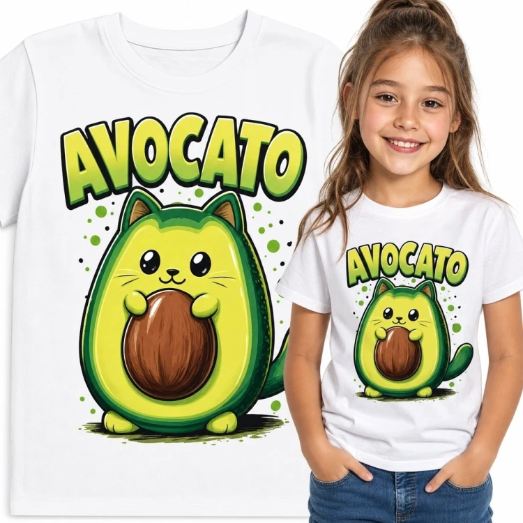 Koszulka dziewczęca z kotem-awokado „Avocato”