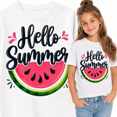 Koszulka dziewczęca z arbuzem „Hello Summer” - wakacyjny nadruk