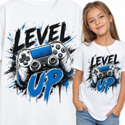 Koszulka dziewczęca z kontrolerem „Level Up” - gamingowy nadruk