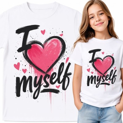 Koszulka dziewczęca z różowym sercem „I ♥ myself” - motyw samoakceptacji
