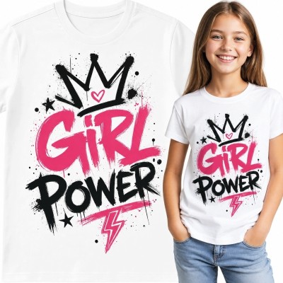 Koszulka dziewczęca z napisem „Girl Power” - korona i błyskawica