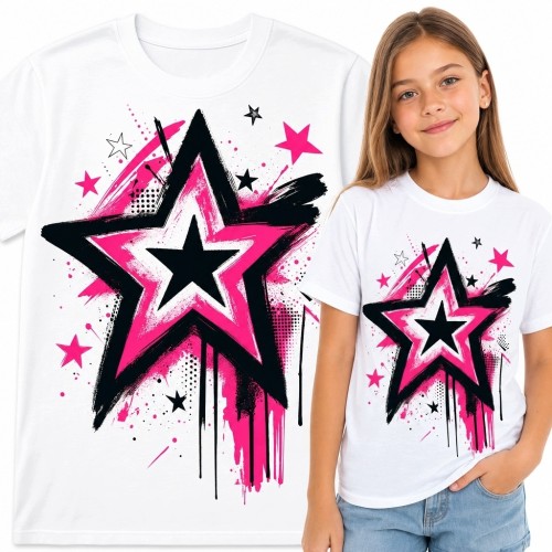 Koszulka dziewczęca z różowo-czarną gwiazdą - graffiti streetwear