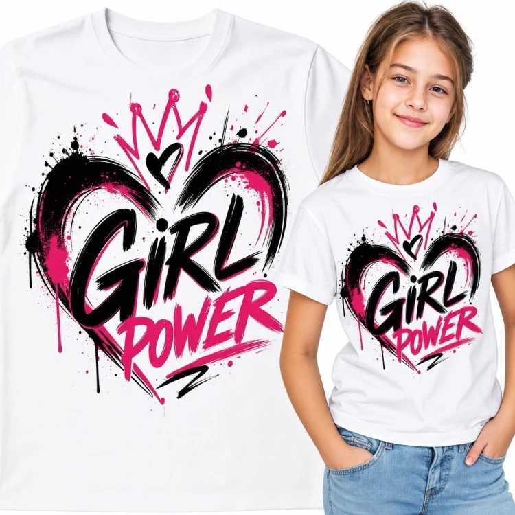 Koszulka dziewczęca „Girl Power” - serce z koroną w stylu graffiti