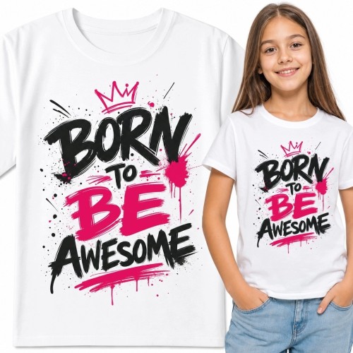 Koszulka dziewczęca z graffiti i koroną „Born to be awesome”
