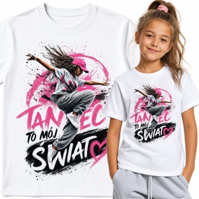 Koszulka dziewczęca z tancerką street dance „Taniec to mój świat”