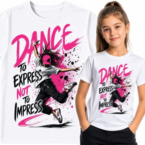 Koszulka dziewczęca z tancerką street dance „Dance to Express Not to Impress” - street art