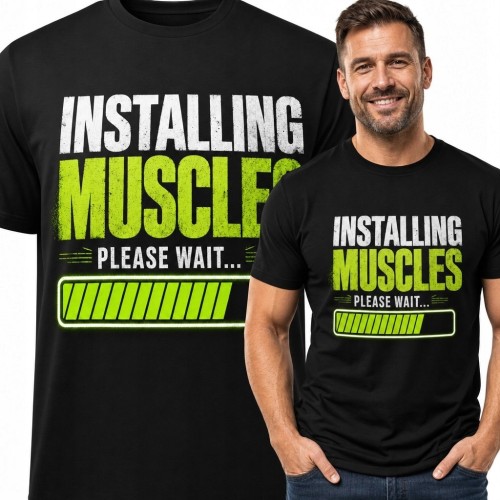 Koszulka męska na siłownię „Installing Muscles” - humorystyczny motyw treningowy