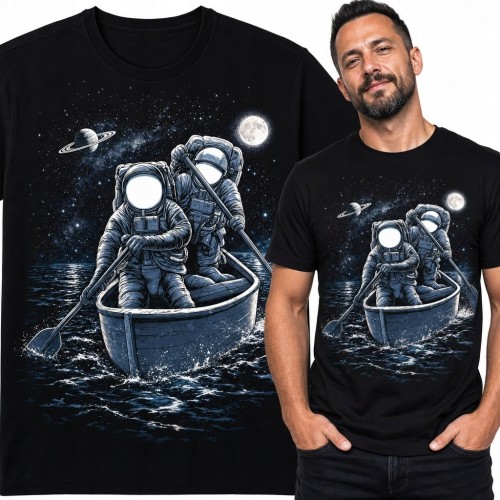 Koszulka męska z astronautami w łodzi - kosmiczny ocean