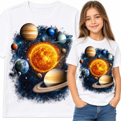 Koszulka dziewczęca z Układem Słonecznym - Słońce, Saturn i planety
