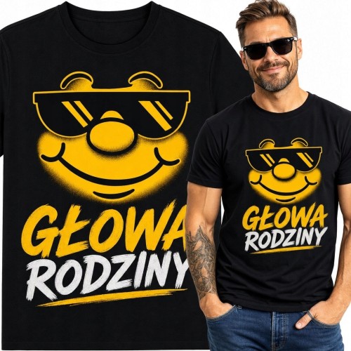 Koszulka męska „Głowa rodziny” z uśmiechniętą twarzą w okularach - rodzinny humor