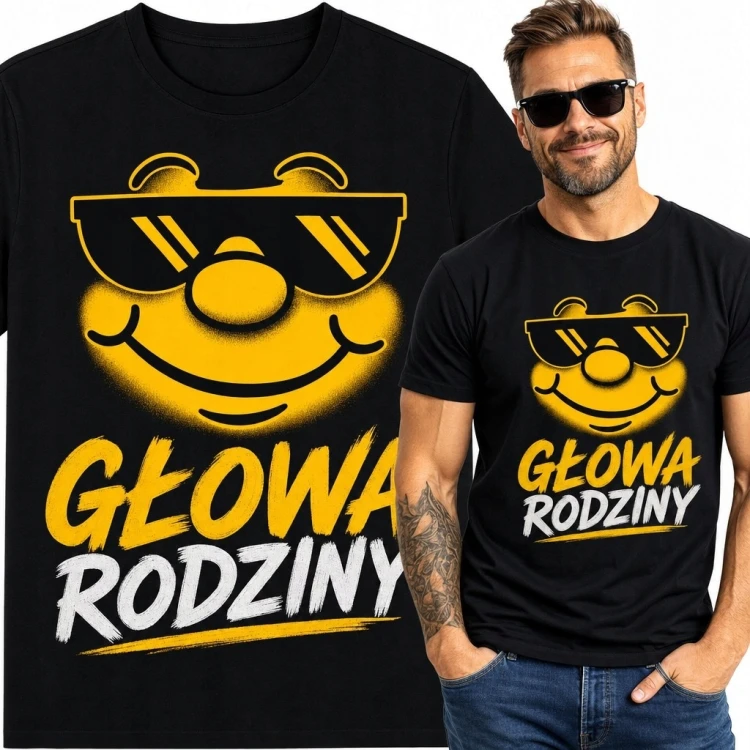 Koszulka męska „Głowa rodziny” z uśmiechniętą twarzą w okularach - rodzinny humor