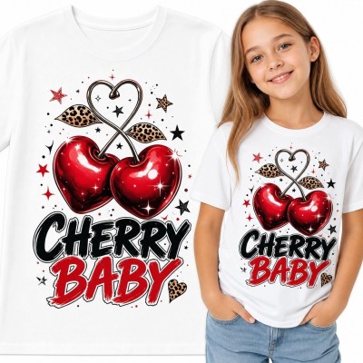 Koszulka dziewczęca z wiśniami i napisem „Cherry Baby” - rockabilly