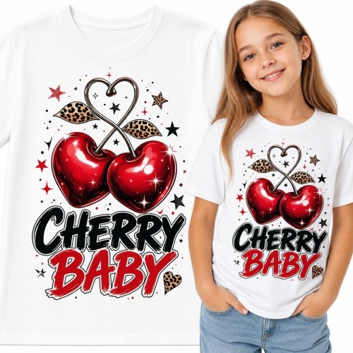 Koszulka dziewczęca z wiśniami i napisem „Cherry Baby” - rockabilly