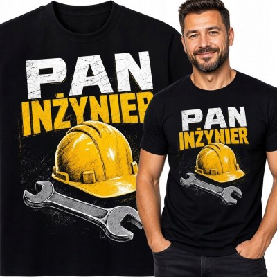 Koszulka męska dla inżyniera „Pan Inżynier” - kask i klucze