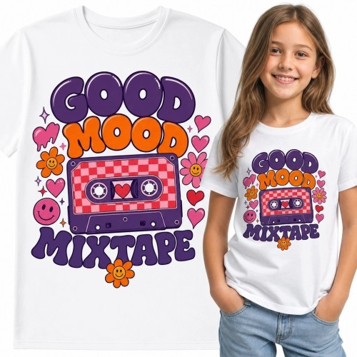 Koszulka dziewczęca z kasetą retro - „Good Mood Mixtape”