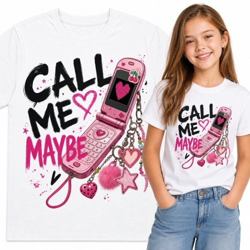 Koszulka dziewczęca Y2K z różowym telefonem „Call Me Maybe”