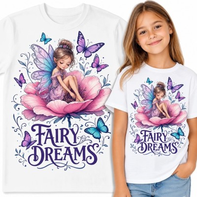 Koszulka dziewczęca z wróżką i motylami „Fairy Dreams” - baśniowy wzór